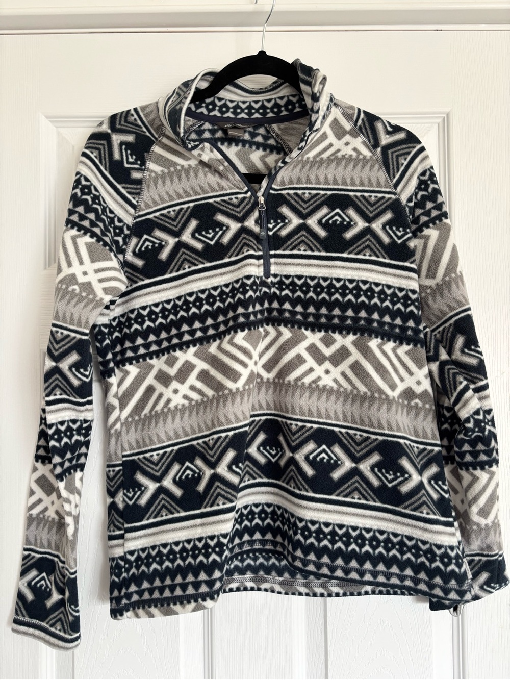 Eddie Bauer Geometric Pattern Quarter-Zip Fleece Pullover - Navy, Gray, White